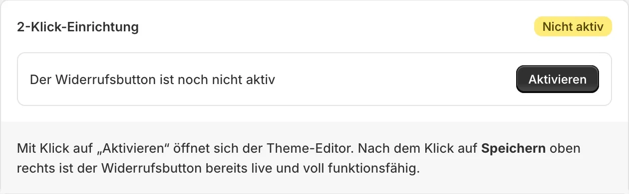 Two-click setup card in the app admin: a “not active yet” status and an Activate button.